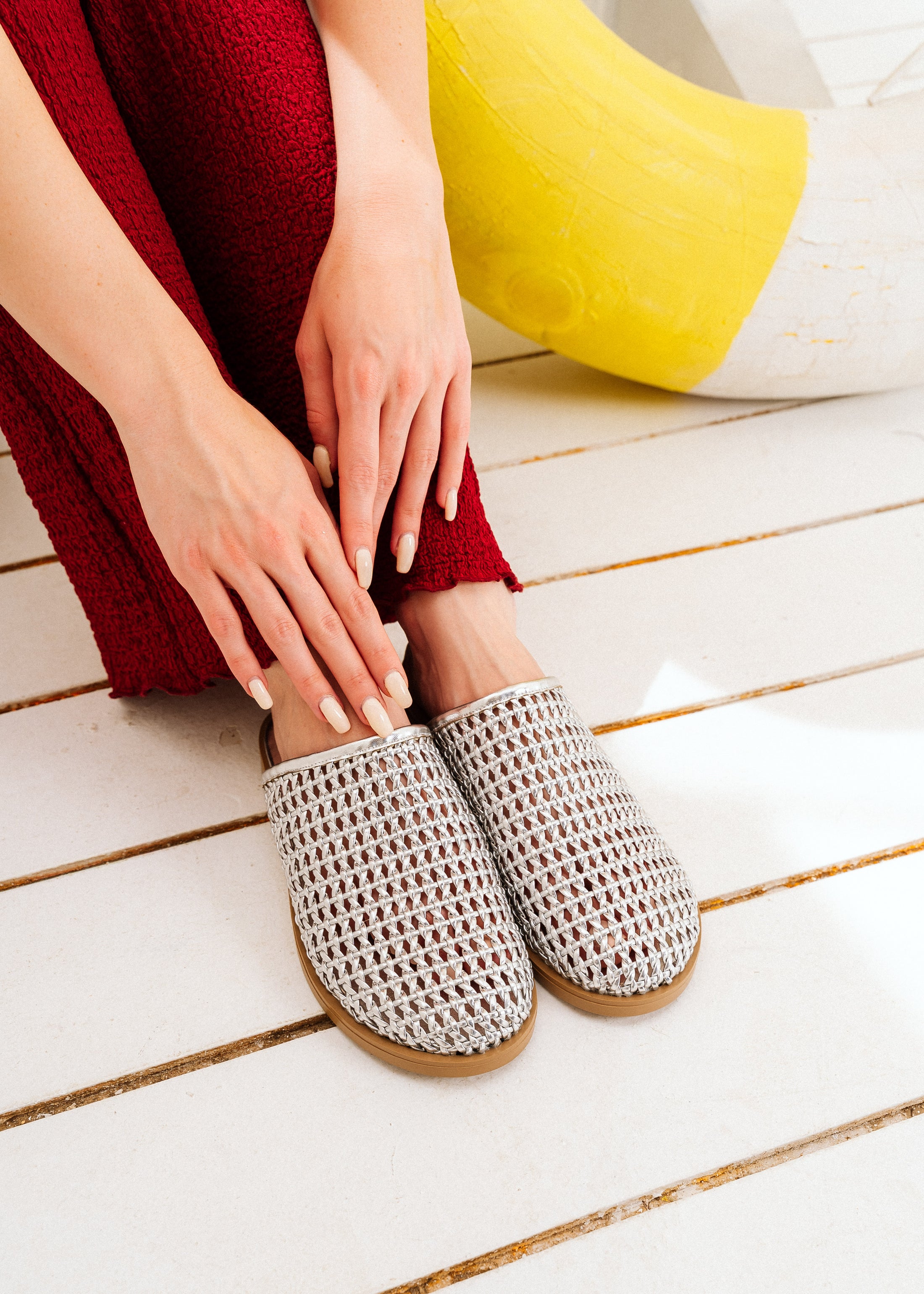 Woven Closed-Toe Mules - silver