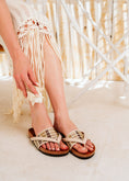 Load image into Gallery viewer, Textured Knit Cork-Sole Slides - beige
