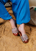 Load image into Gallery viewer, Lattice Net Cork-Sole Slides - silver

