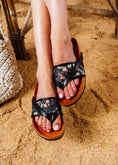 Load image into Gallery viewer, Floral Mesh Criss-Cross Slides - black
