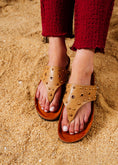 Load image into Gallery viewer, Studded Eyelet Comfort Slides - cafe
