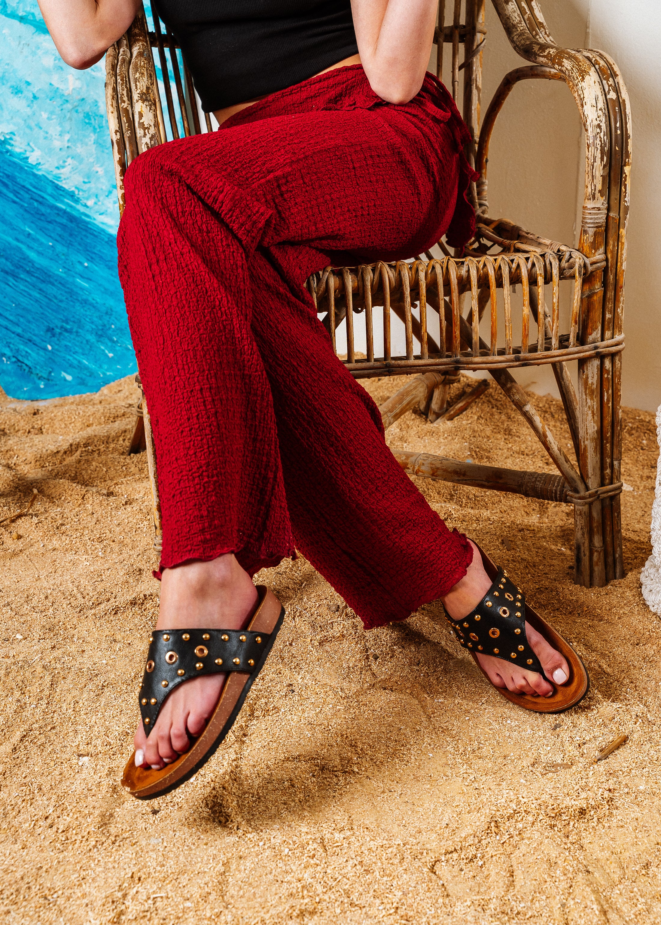 Studded Eyelet Comfort Slides - black