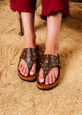 Load image into Gallery viewer, Studded Eyelet Comfort Slides - brown

