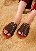 Load image into Gallery viewer, Dome Studded V-Cutout Slide - brown
