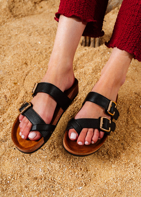 Isla Double-Buckle Slide - black