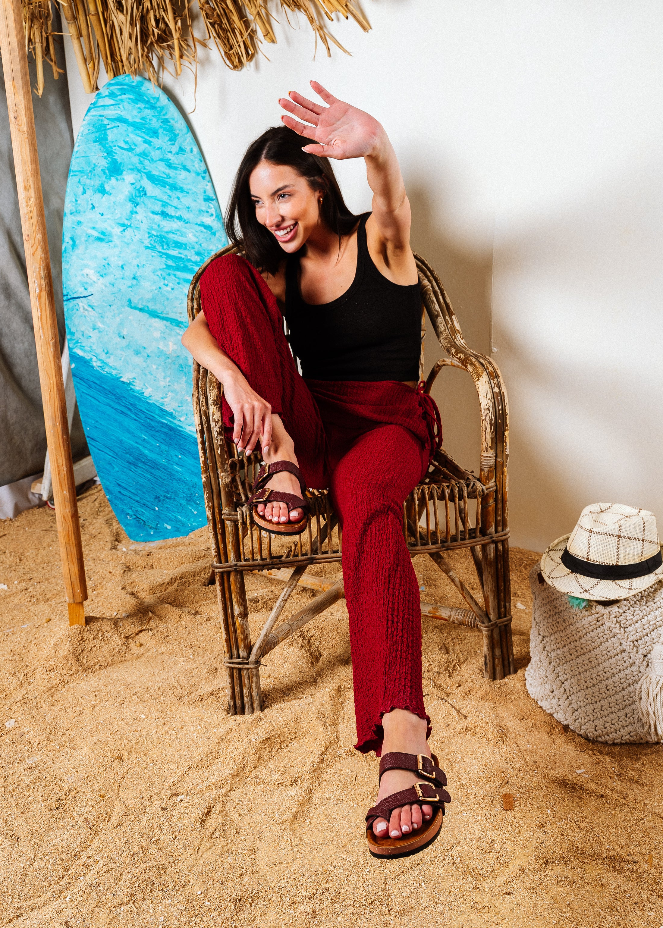 Isla Double-Buckle Slide - maroon