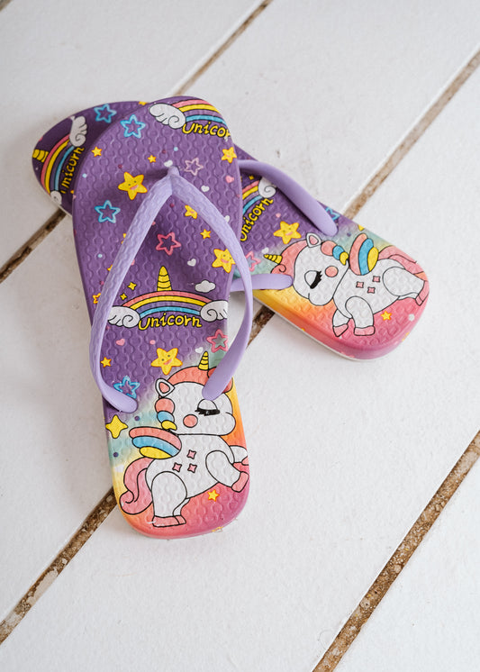 Unicorn Print Flip Flops - purple