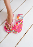 Load image into Gallery viewer, Unicorn Print Flip Flops - fushia
