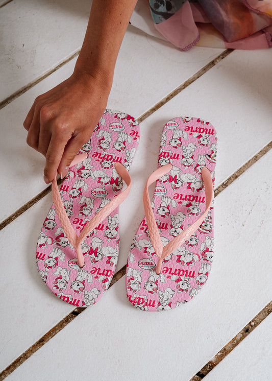 Marie Cat Printed Flip Flops - pink