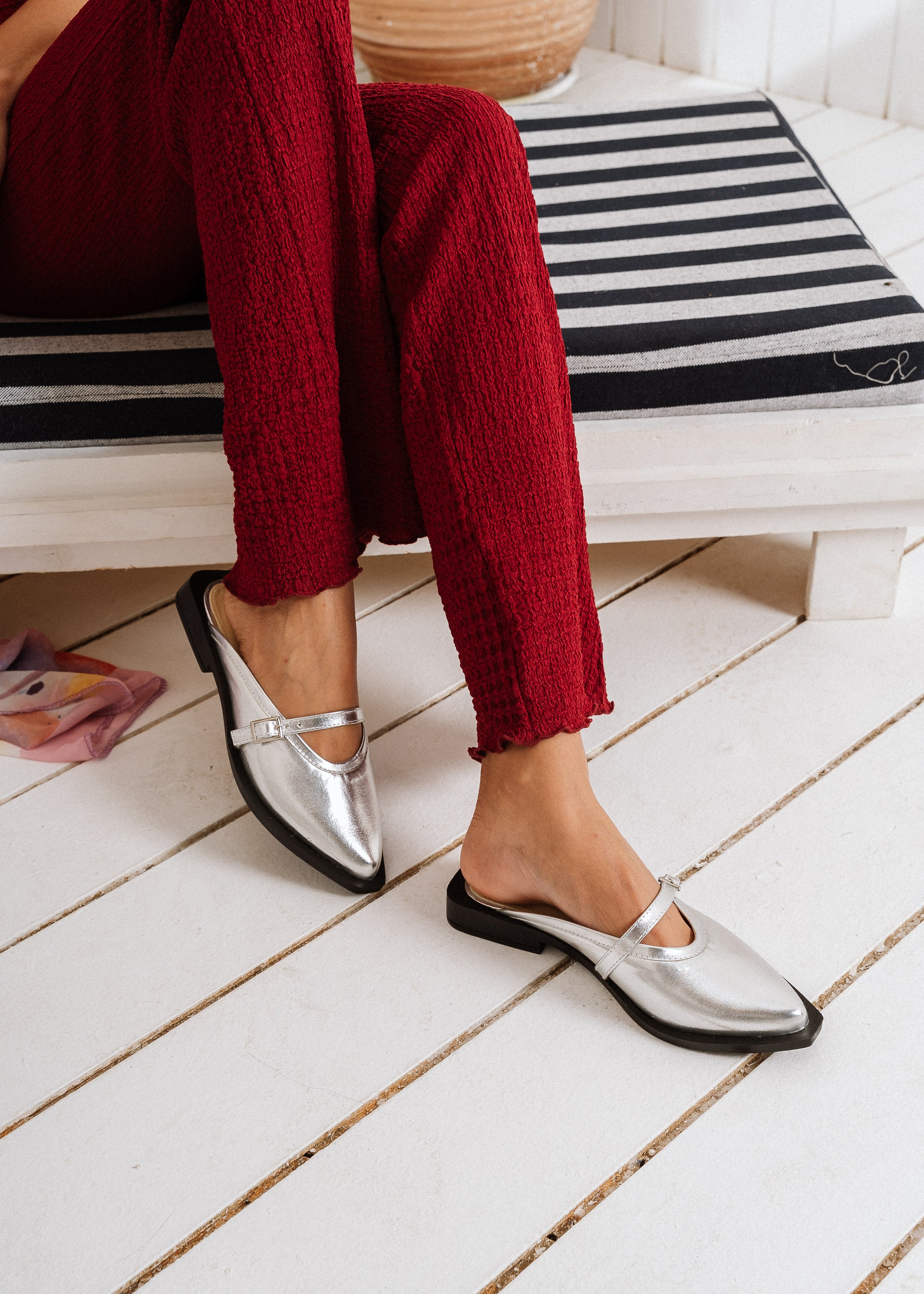 Metallic Satin-Finish Mules - silver