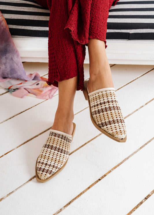 Plaid Textured Mules - beige