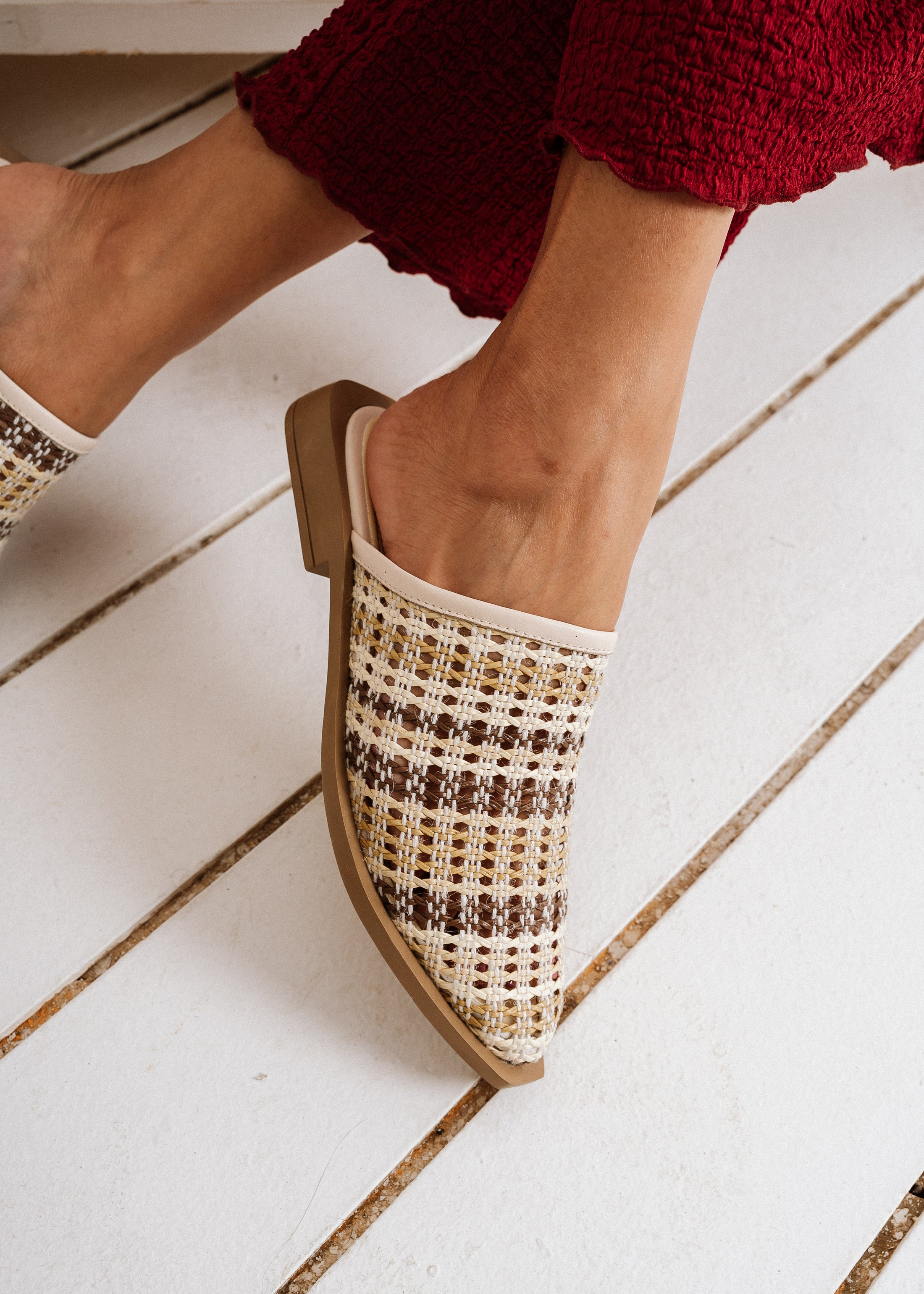 Plaid Textured Mules - beige