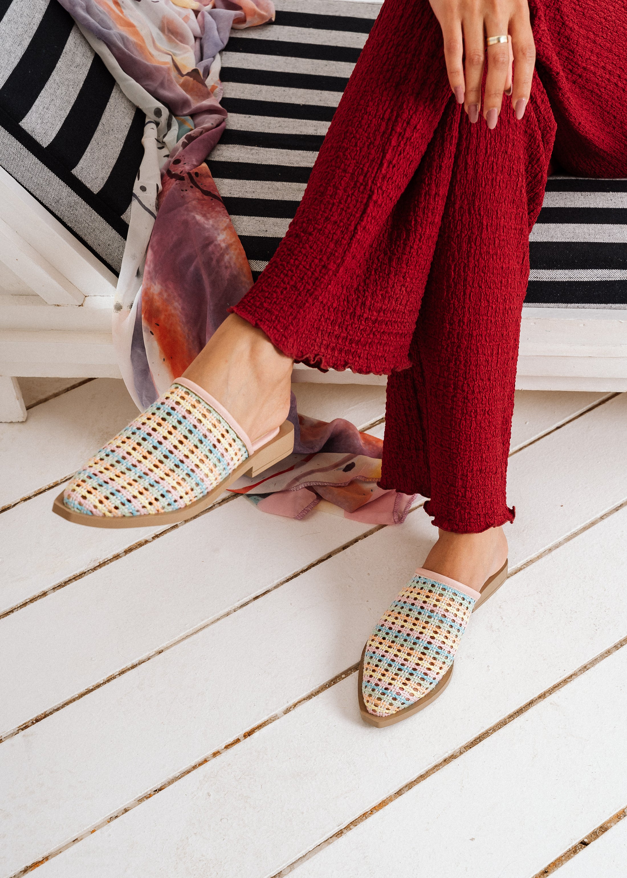 Plaid Textured Mules - pink