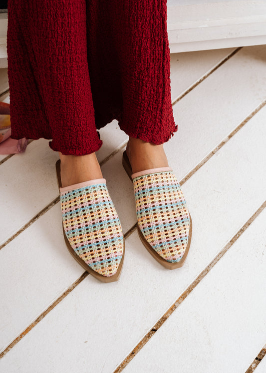 Plaid Textured Mules - pink