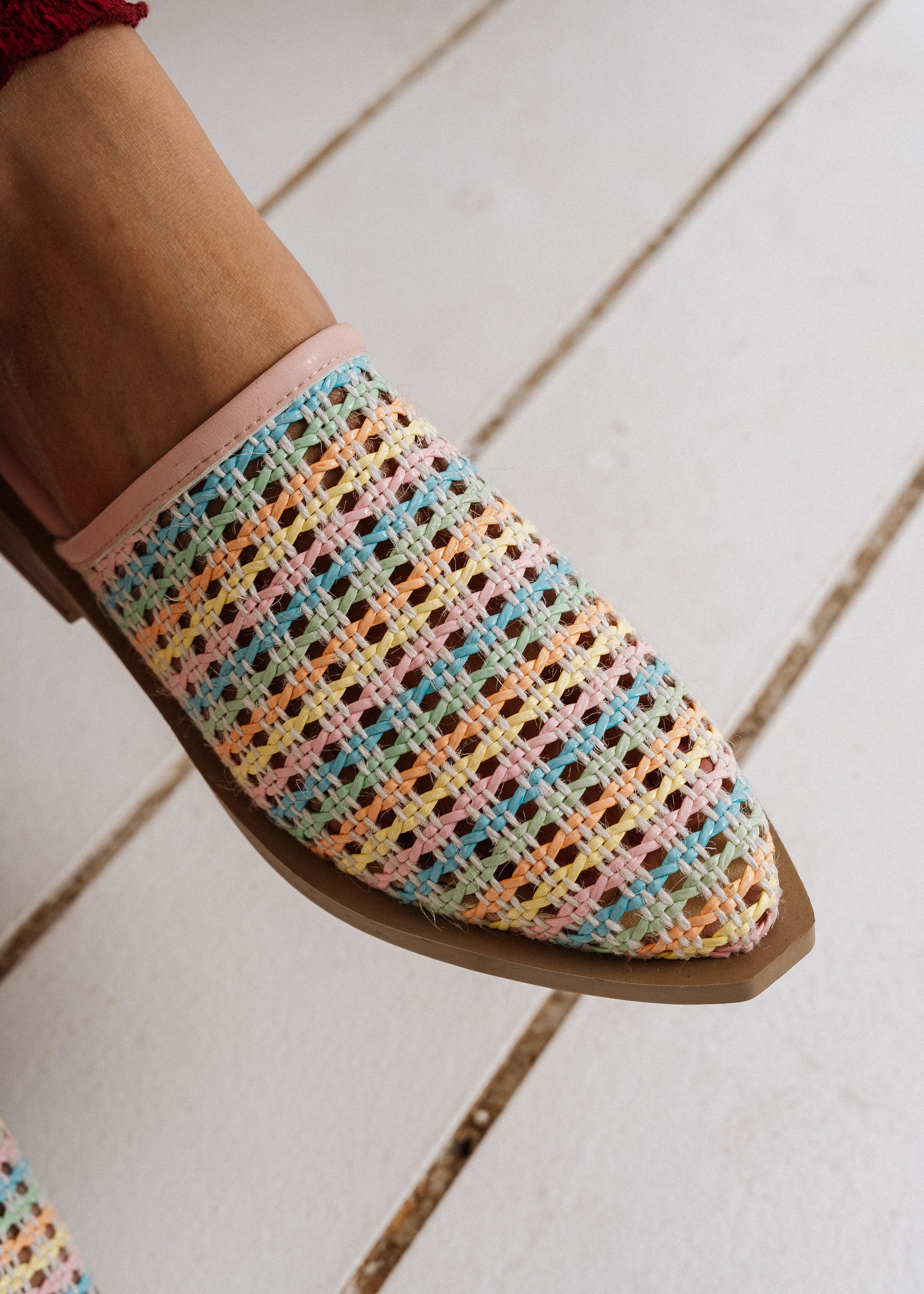 Plaid Textured Mules - pink