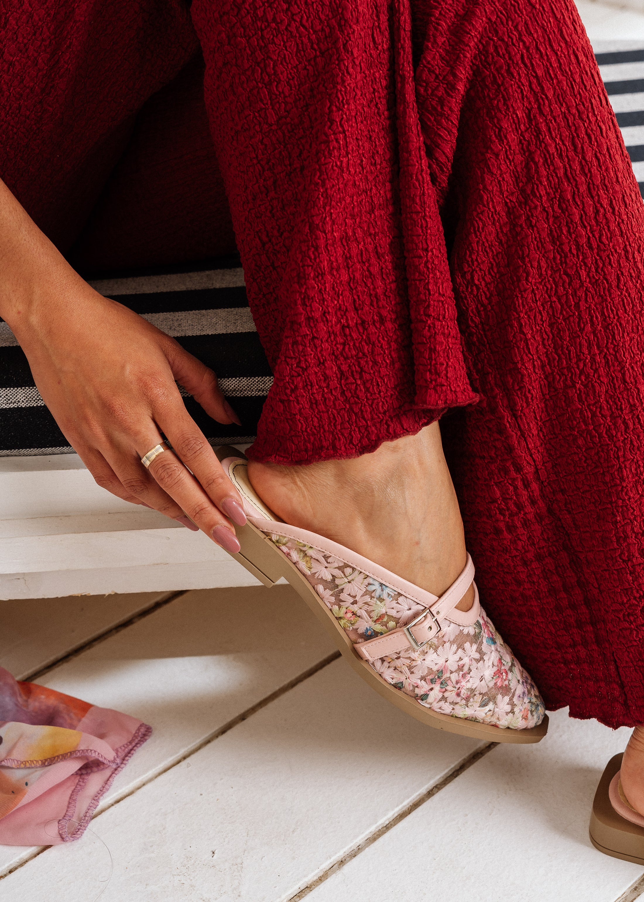 Floral Mary Jane Mules - pink