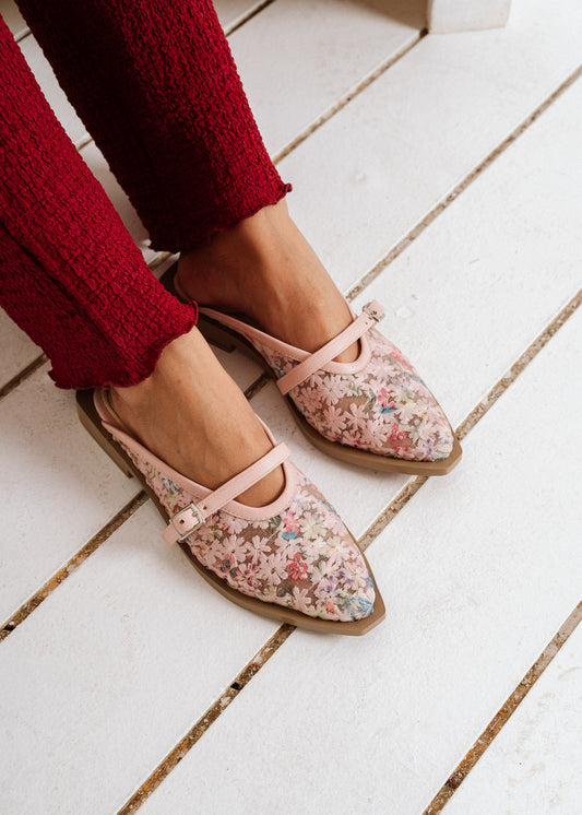 Floral Mary Jane Mules - pink