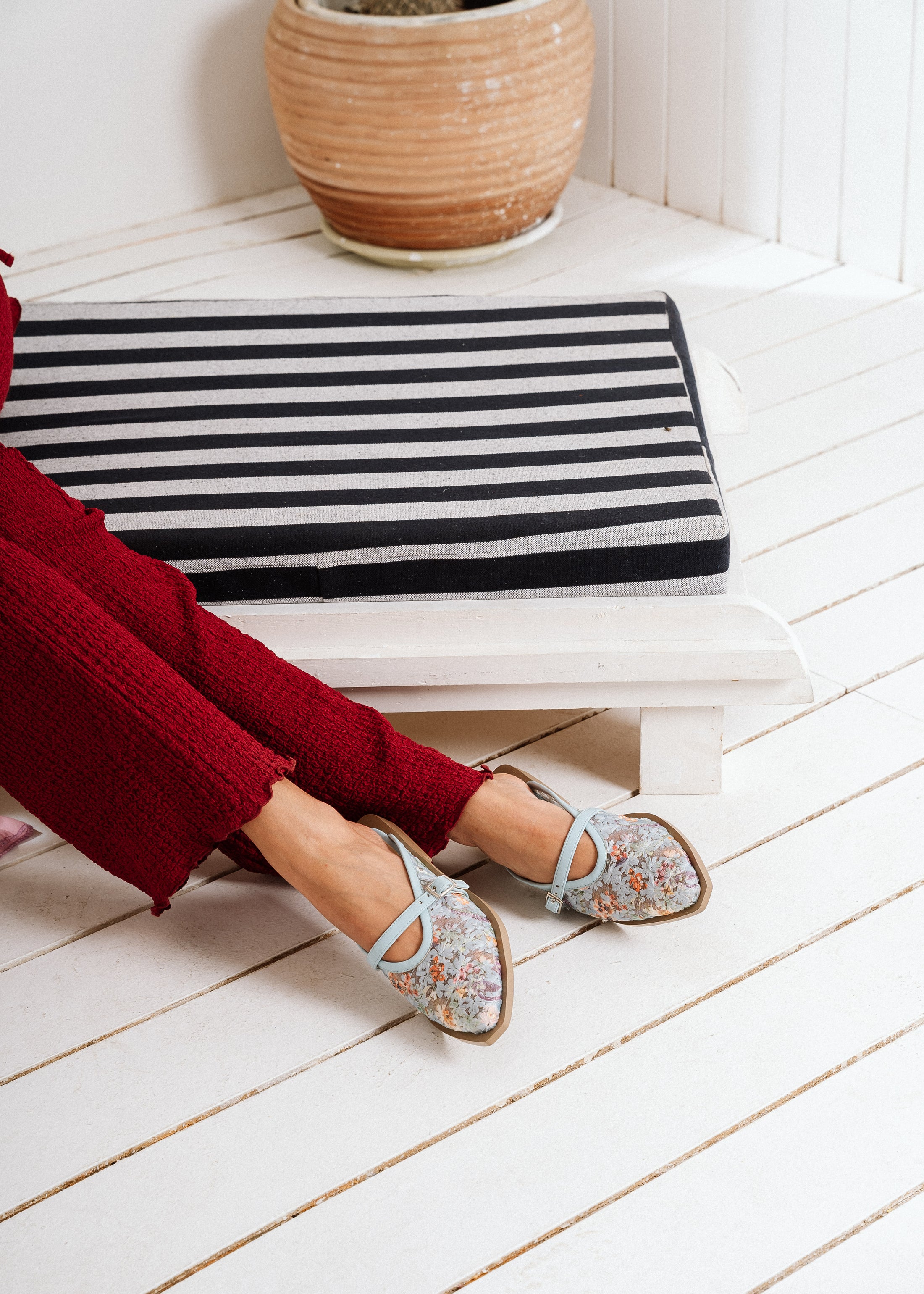 Floral Mary Jane Mules -  blue