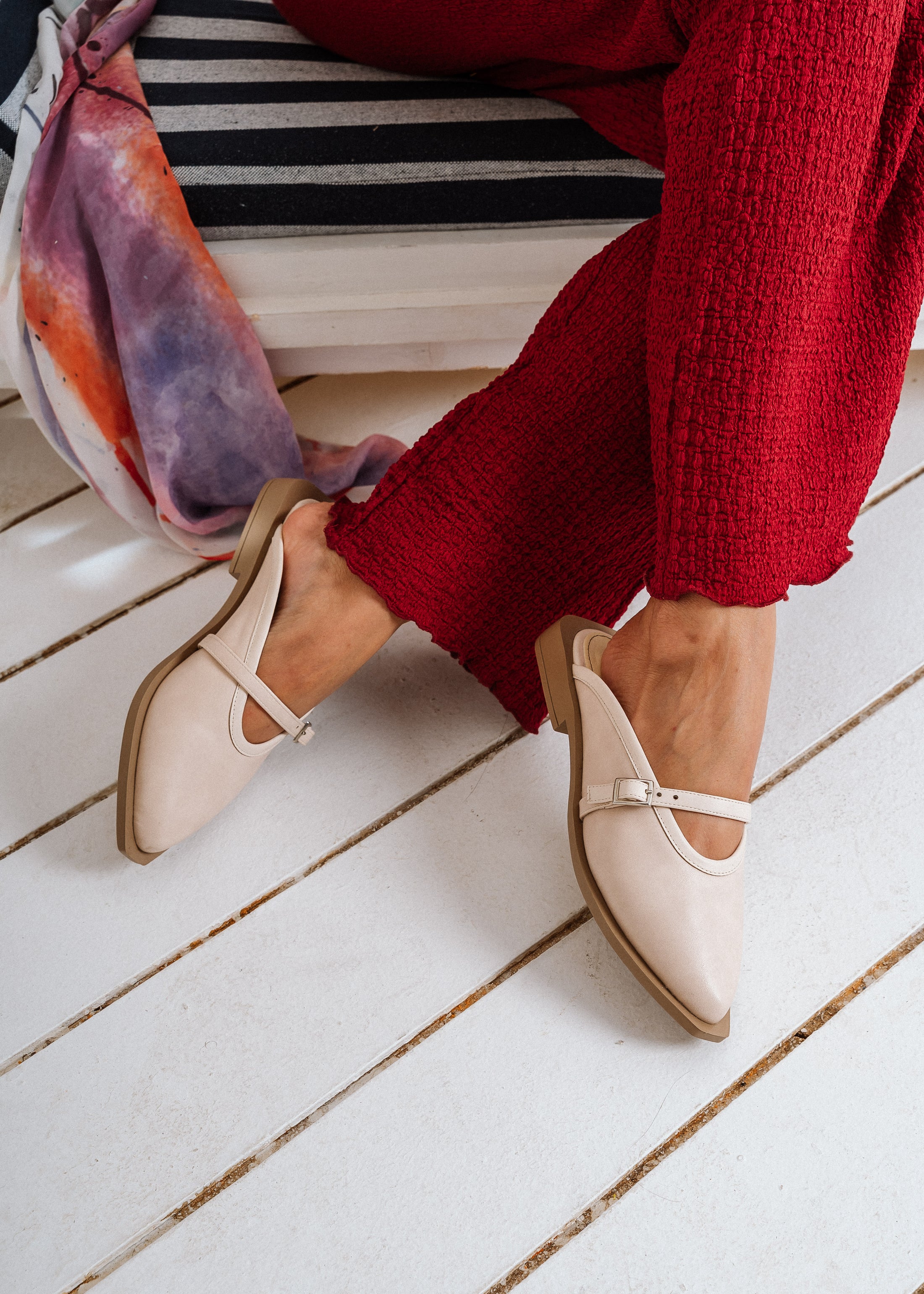 Classic Leather Mary Jane Flats -  beige