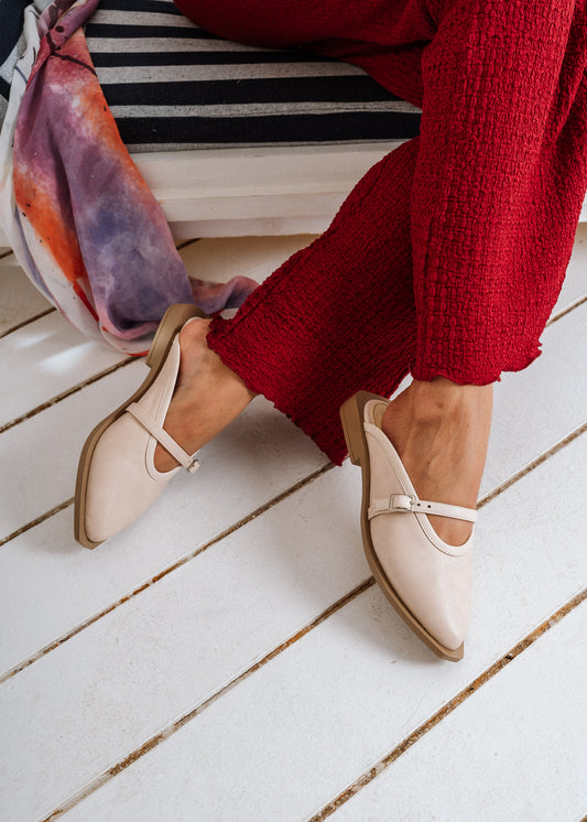 Classic Leather Mary Jane Flats -  beige