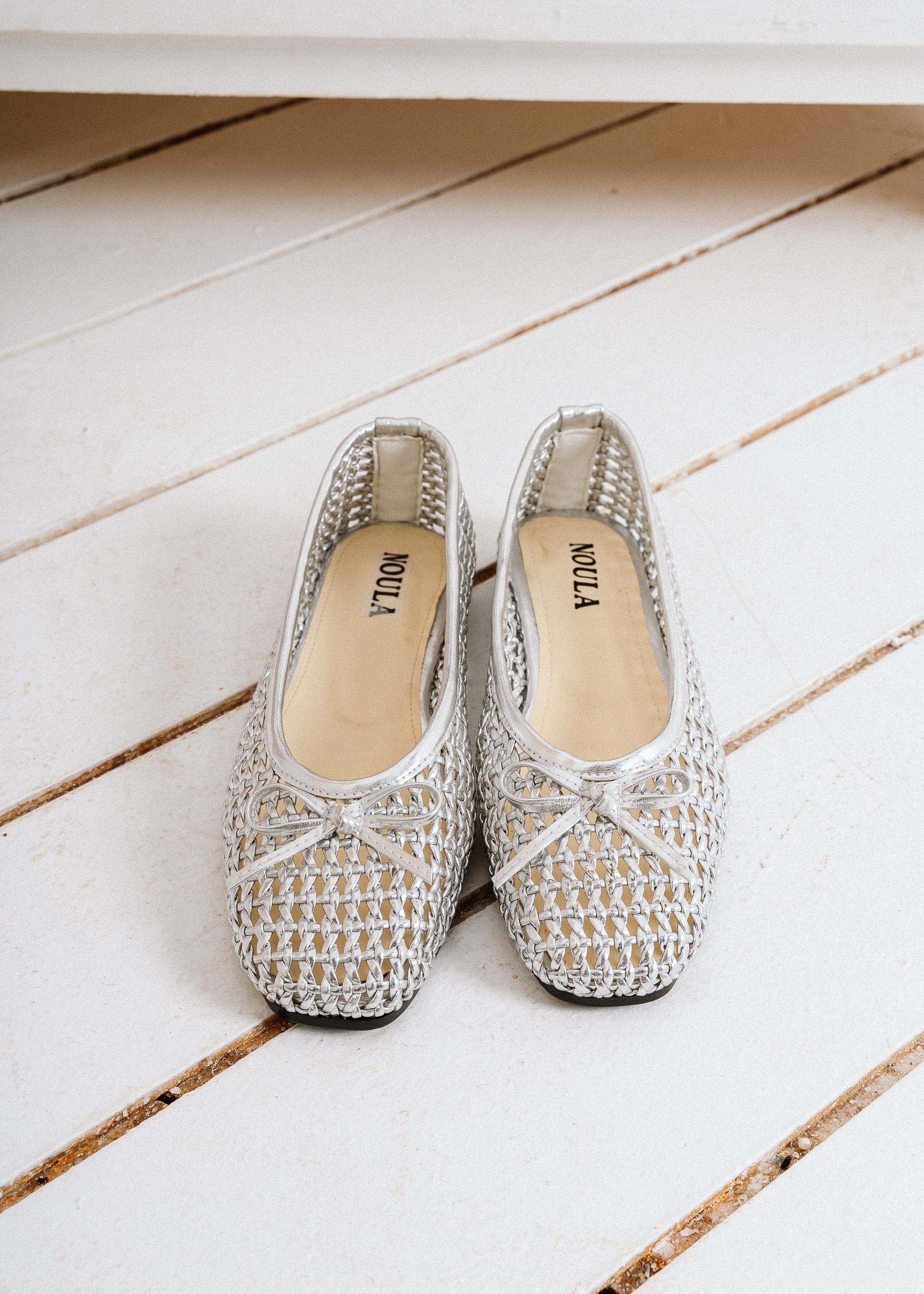Caged Woven Ballet Flats - sliver