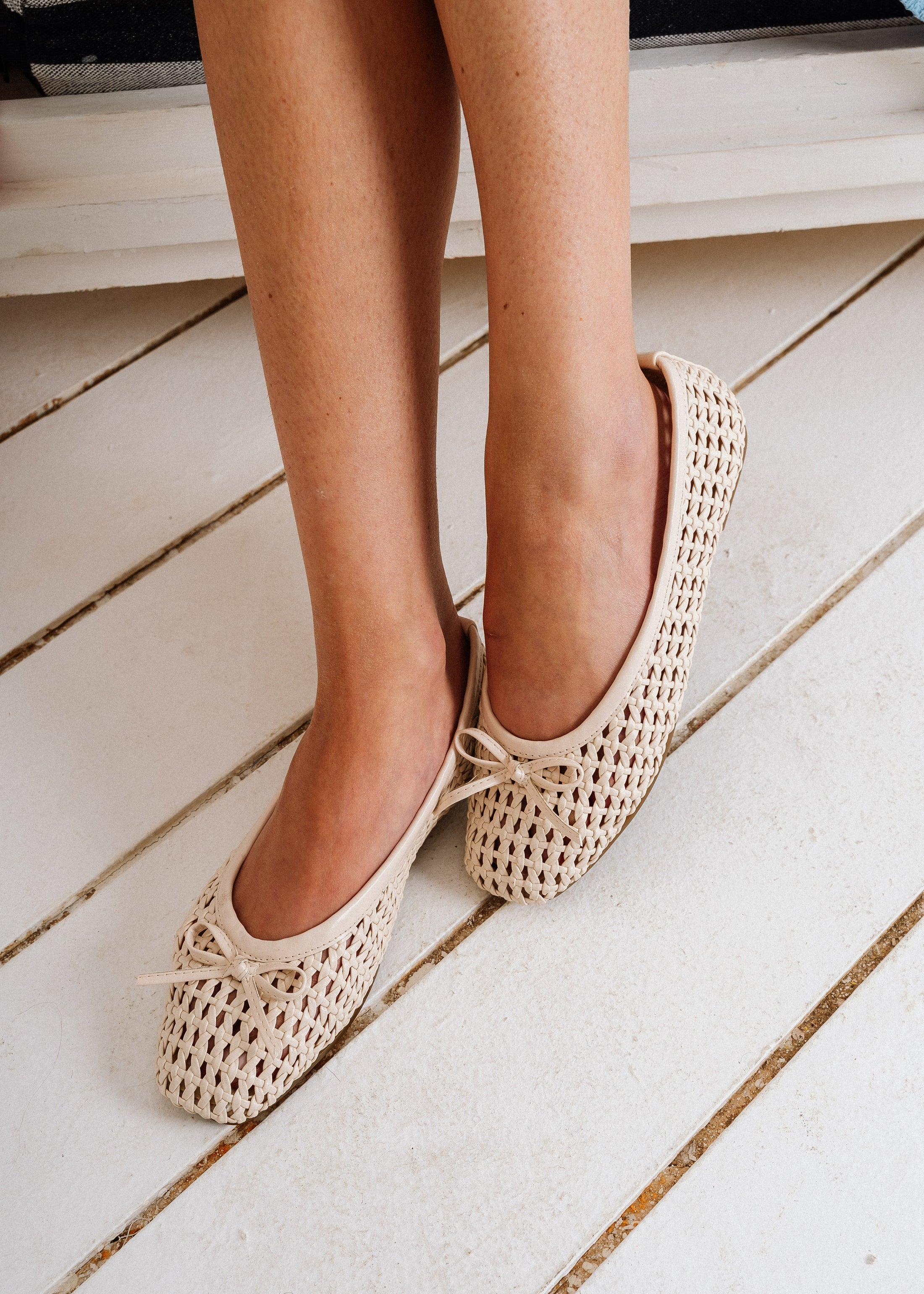 Caged Woven Ballet Flats - beige