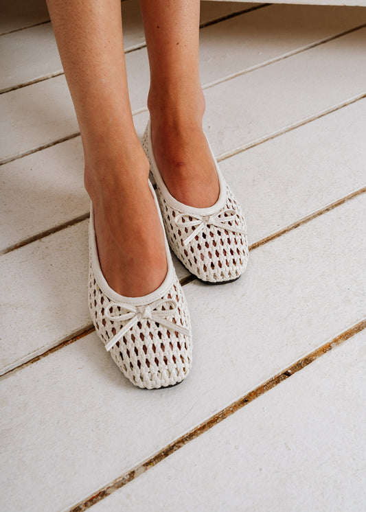 Caged Woven Ballet Flats - white