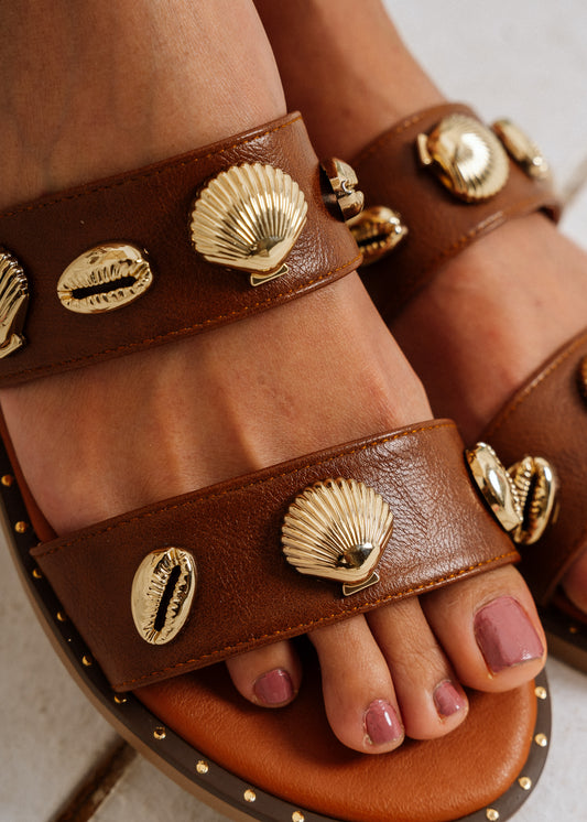 Summer Shell Flat Slides - camel