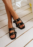 Load image into Gallery viewer, Cutout Bow Flat Slides - black
