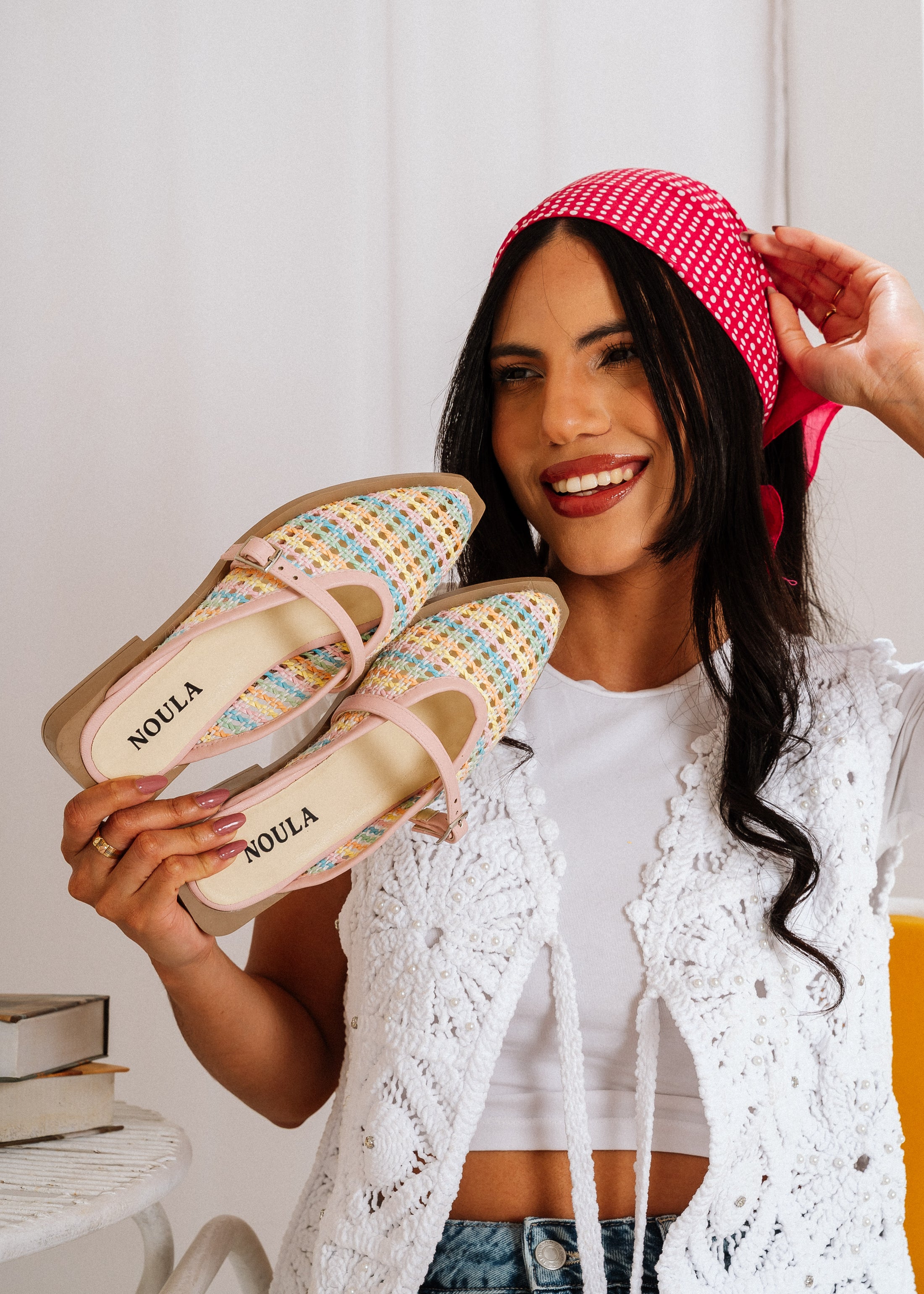Multi-Weave Mary Jane Mules - pink