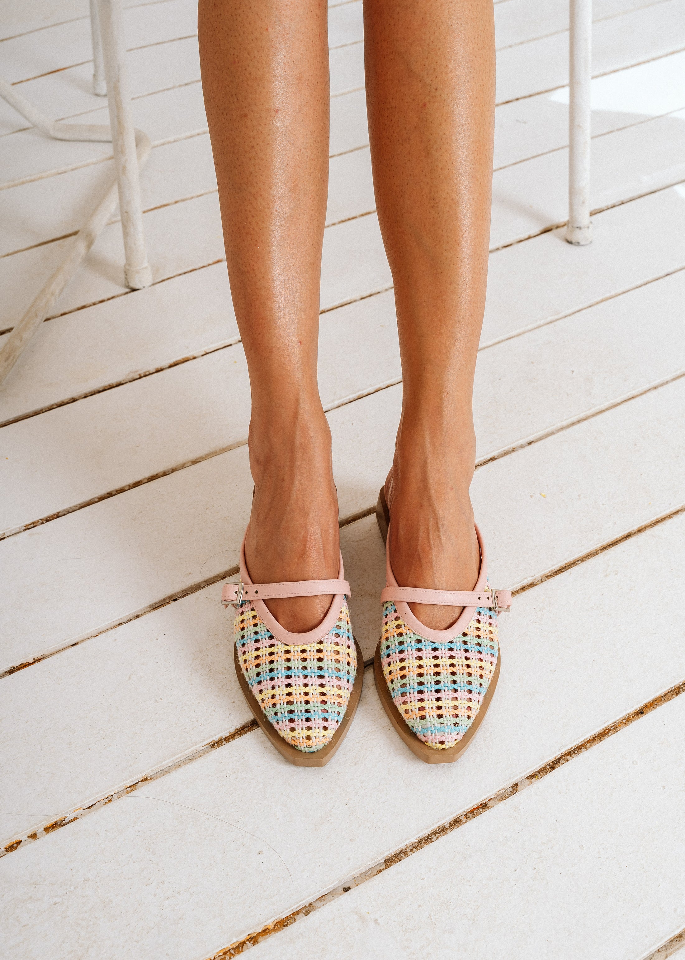 Multi-Weave Mary Jane Mules - pink