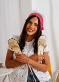 Load image into Gallery viewer, Woven Raffia Studded Slides - beige
