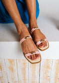 Load image into Gallery viewer, Gold Accent Two-Strap Slides - pink
