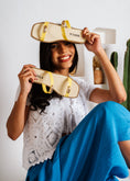 Load image into Gallery viewer, Gold Accent Two-Strap Slides - yellow
