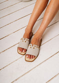 Load image into Gallery viewer, Square-Toe Studded Flat Slides - light gray
