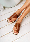 Load image into Gallery viewer, Stud-Trimmed Square Toe Slides - camel

