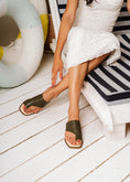 Load image into Gallery viewer, Stud-Trimmed Square Toe Slides - olive
