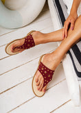 Load image into Gallery viewer, Eyelet Detail T-Strap Slides - maroon
