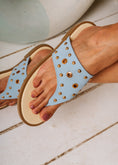Load image into Gallery viewer, Eyelet Detail T-Strap Slides - blue
