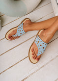 Load image into Gallery viewer, Eyelet Detail T-Strap Slides - blue
