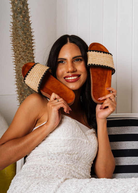 Textured Straw Trim Mules - black