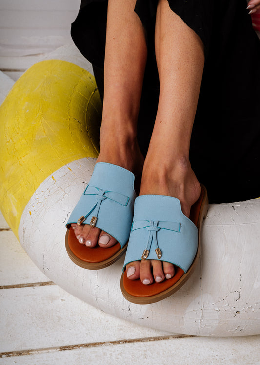 Elegant Open-Toe Flat Slides - blue