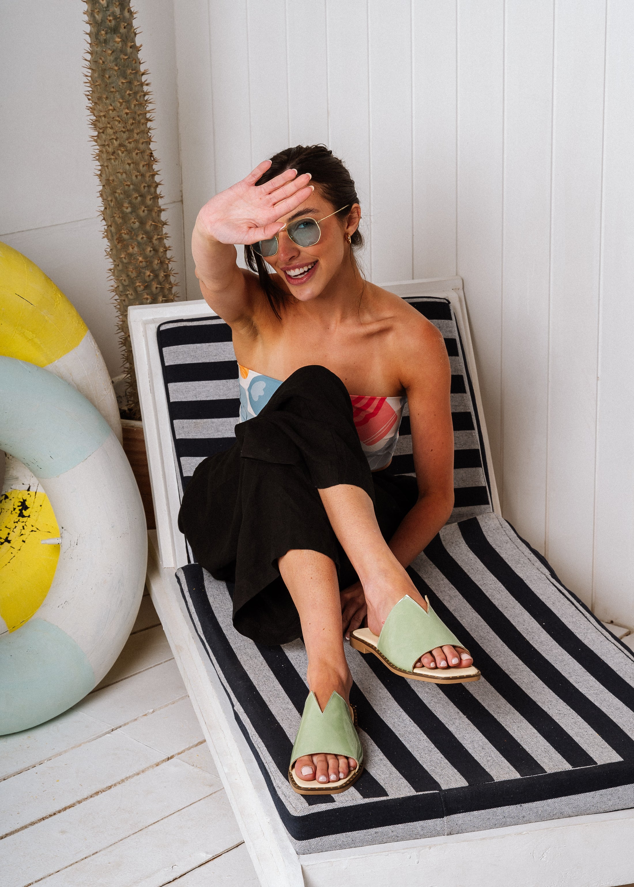 Sleek V-Cut Square Slides - green