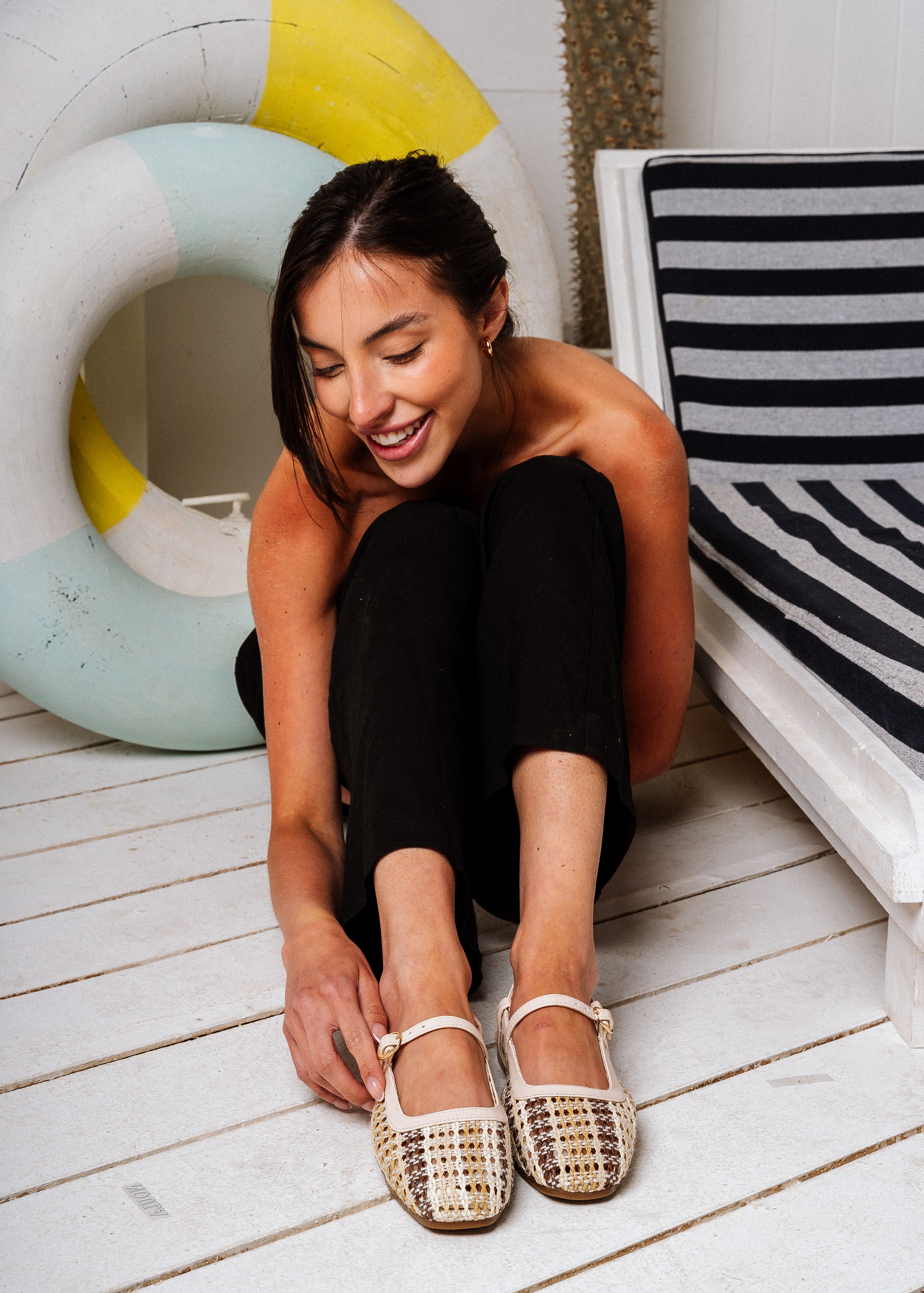 Multi-Weave Slingback Flats-  beige