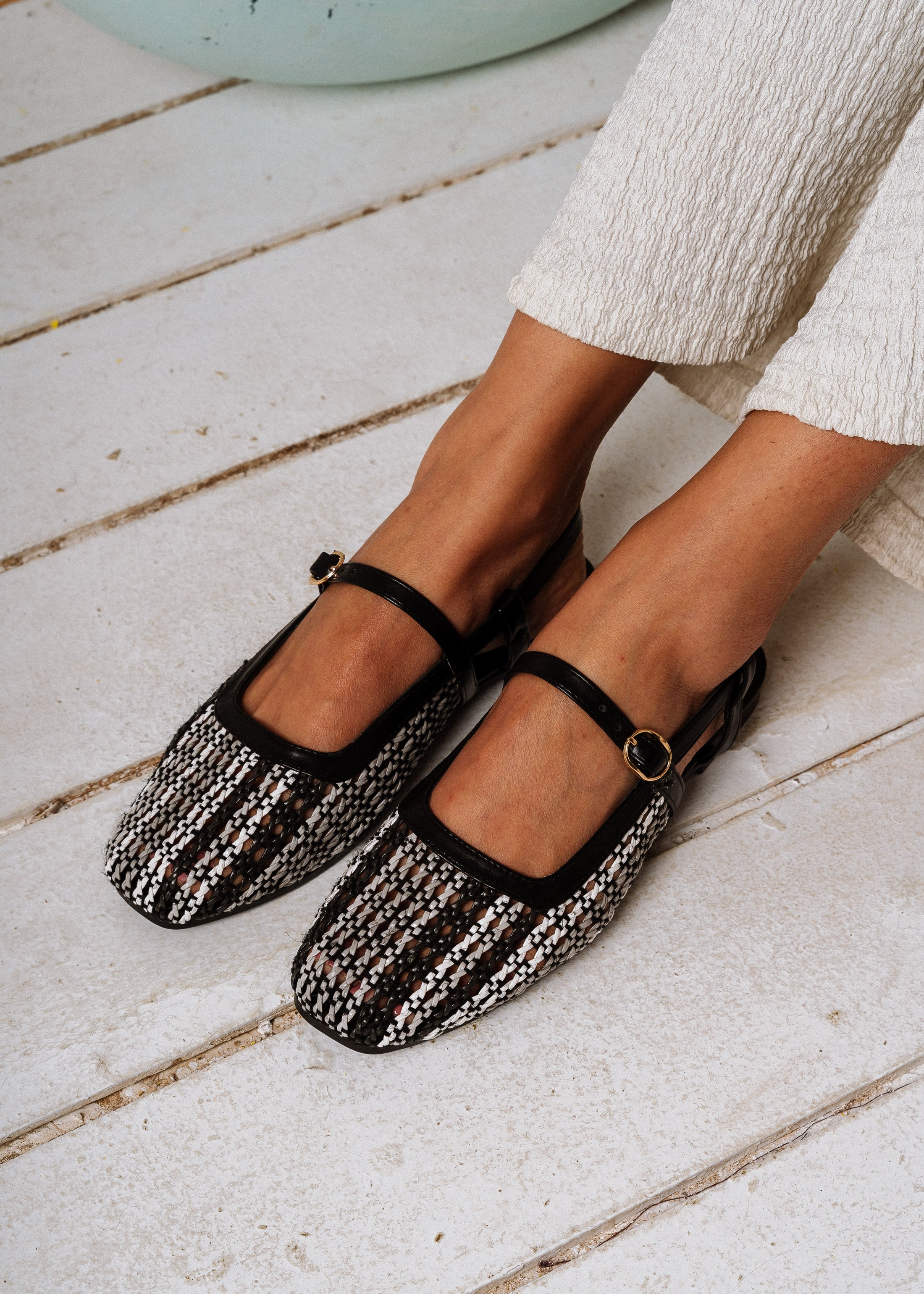 Multi-Weave Slingback Flats-  black
