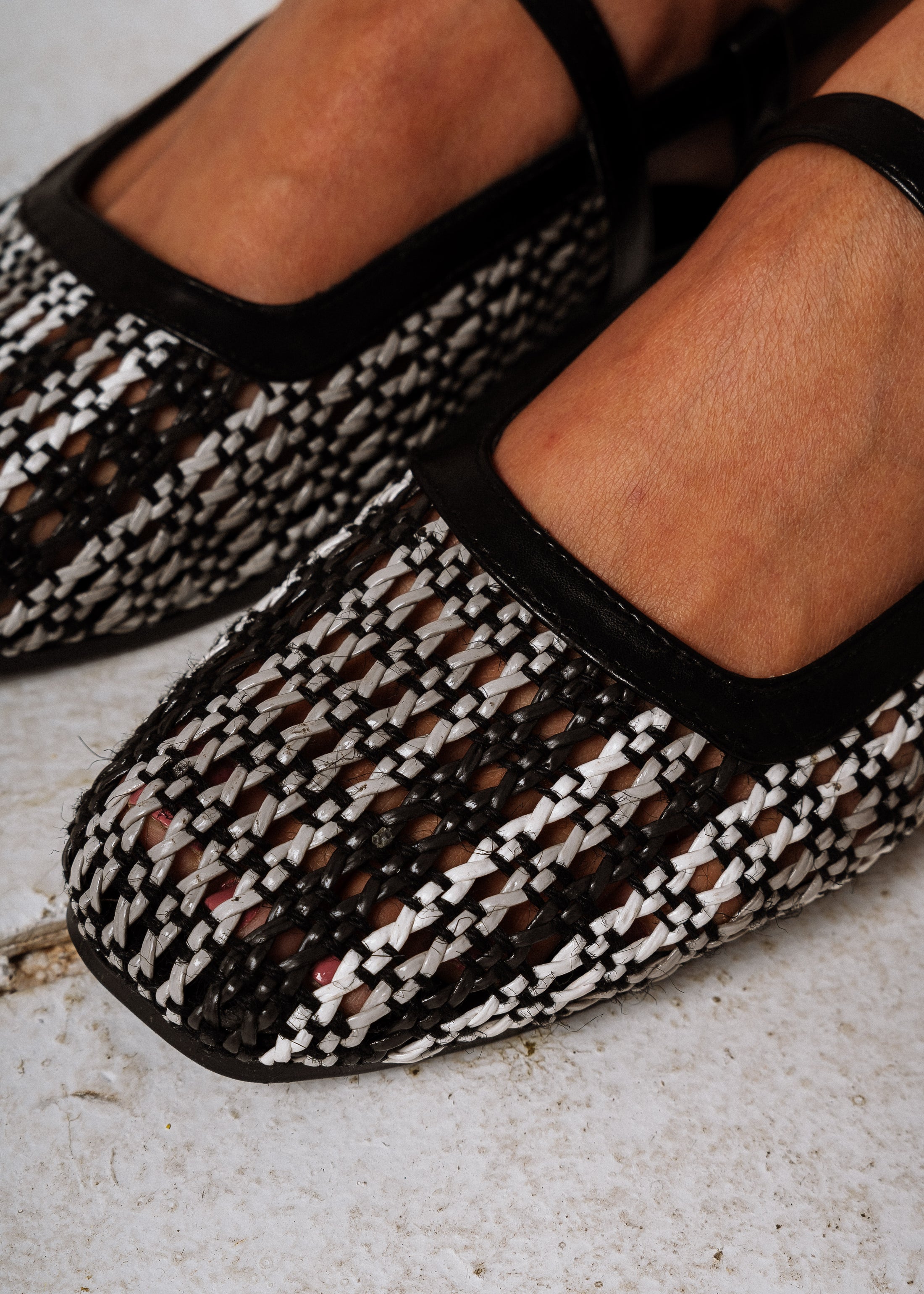 Multi-Weave Slingback Flats-  black
