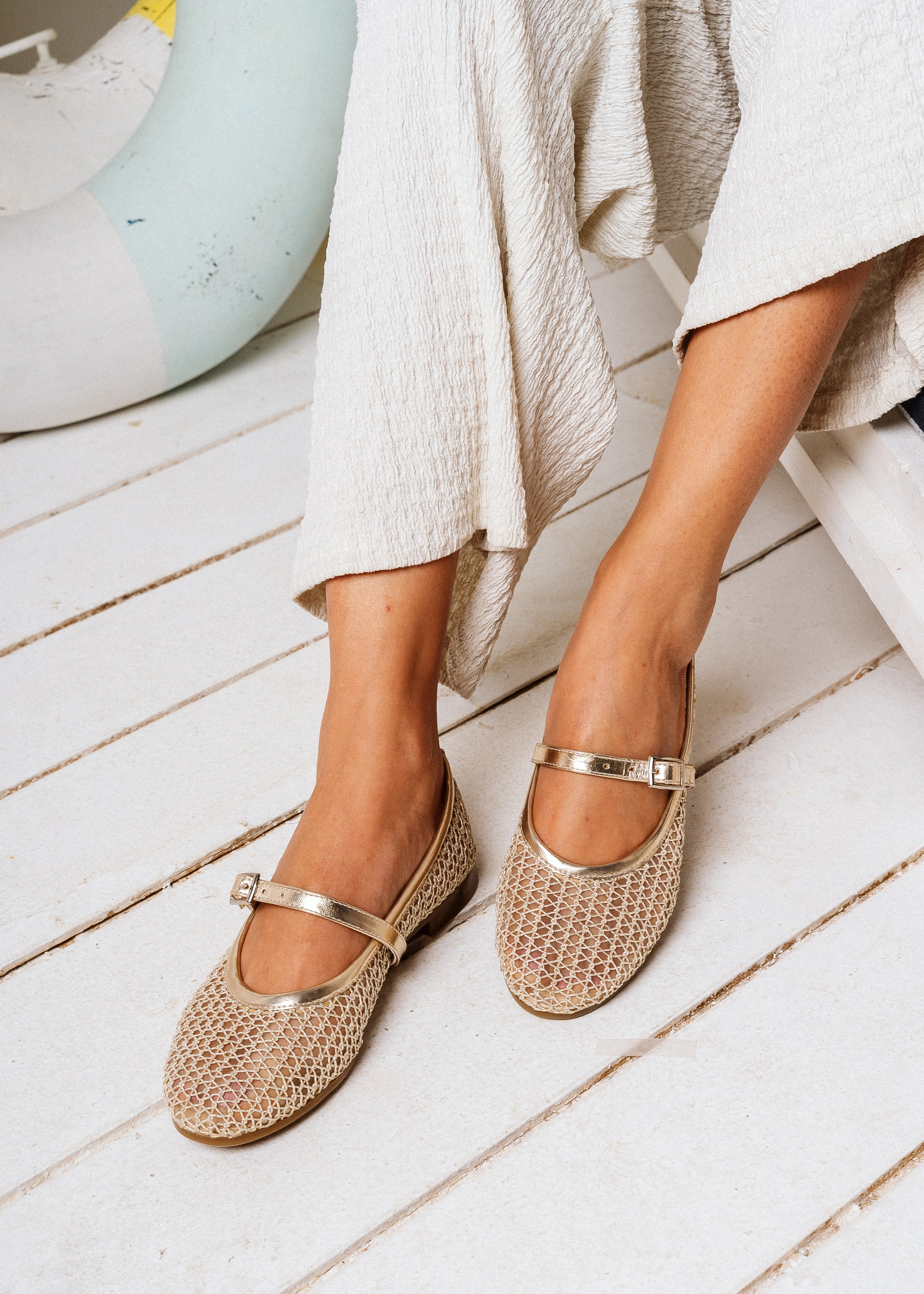 The Micro-Net Ballet Flat - gold