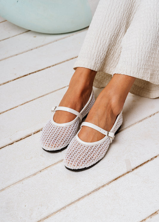 The Micro-Net Ballet Flat -  white