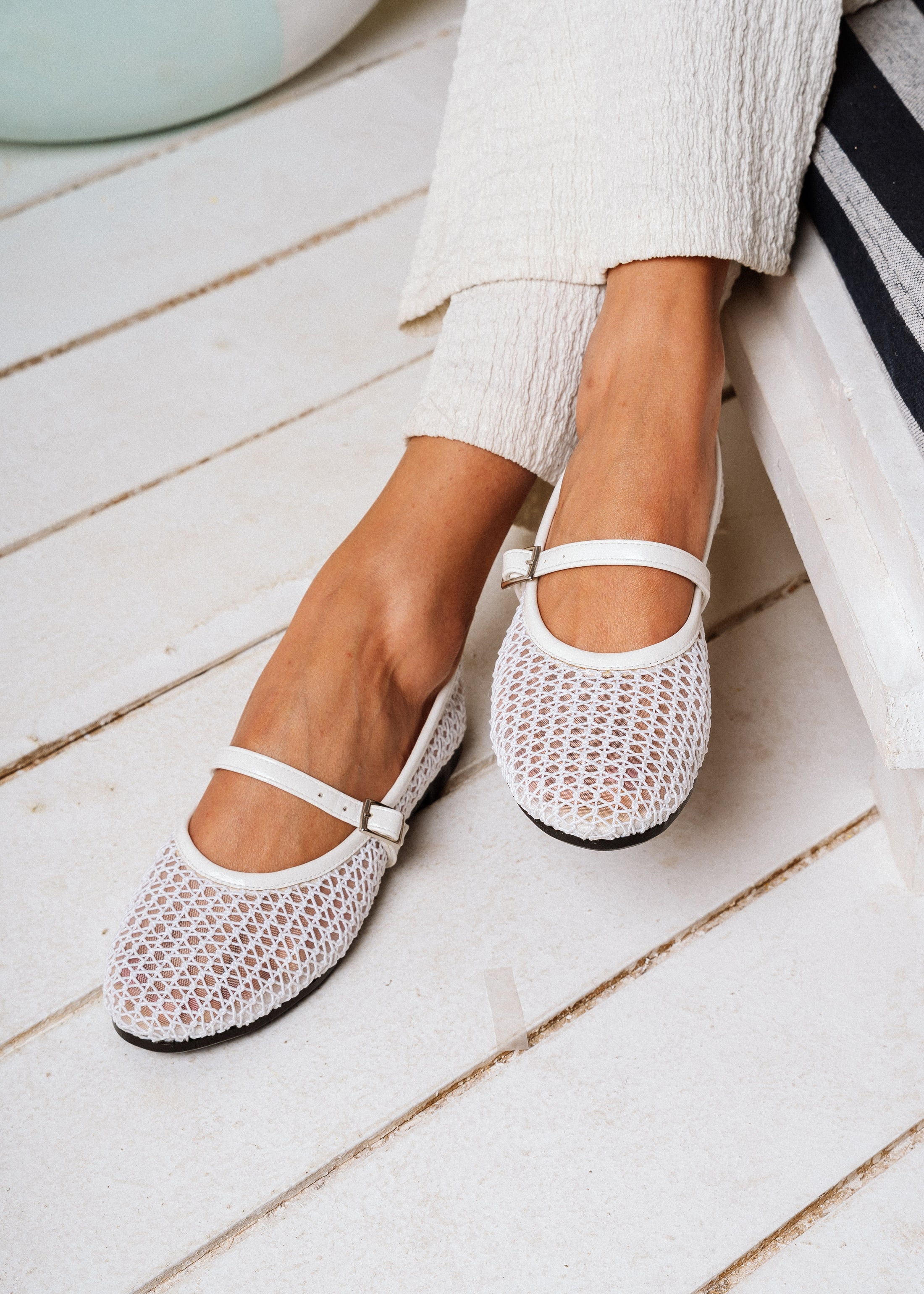 The Micro-Net Ballet Flat -  white