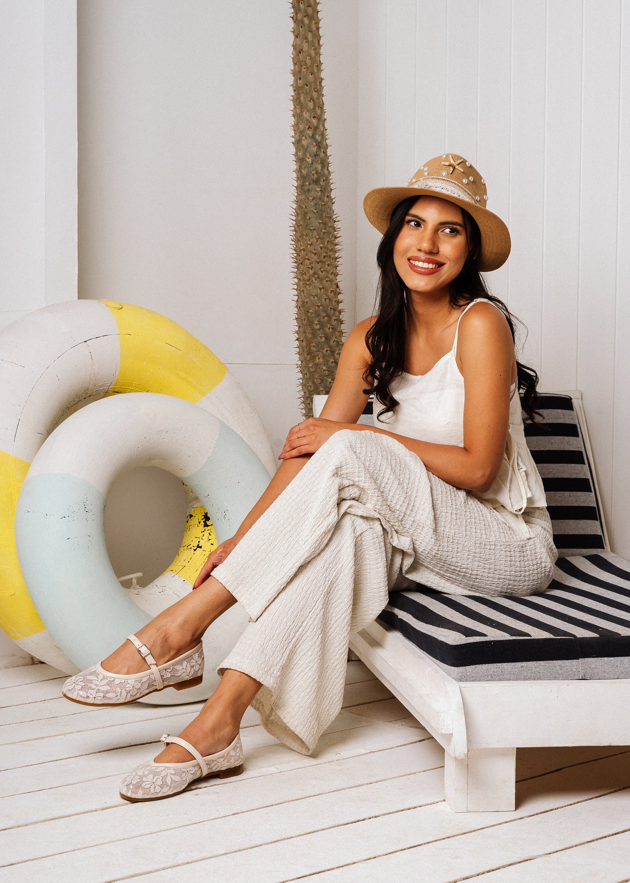 The Lace Mary Jane Flat -  white